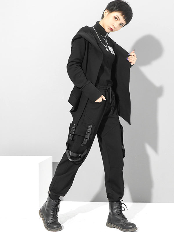 Original Solid Irregularity Elasticity Hooded Outwear