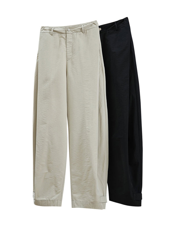 High-Waisted Pleated Solid Color Loose Wide Leg Trousers Casual Pants Bottoms