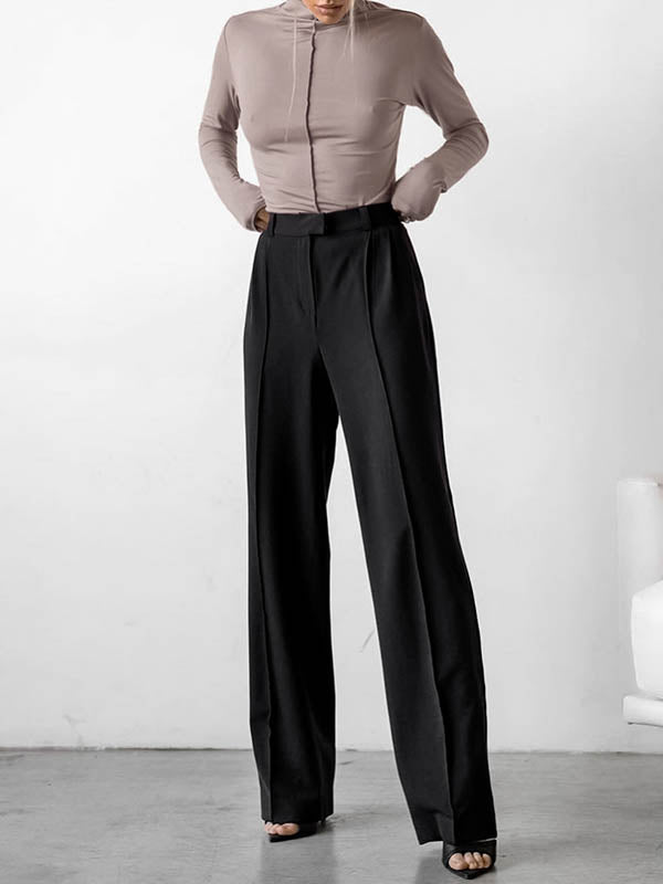 Solid Color Split-Joint Long Sleeves Skinny High Neck T-Shirts Tops