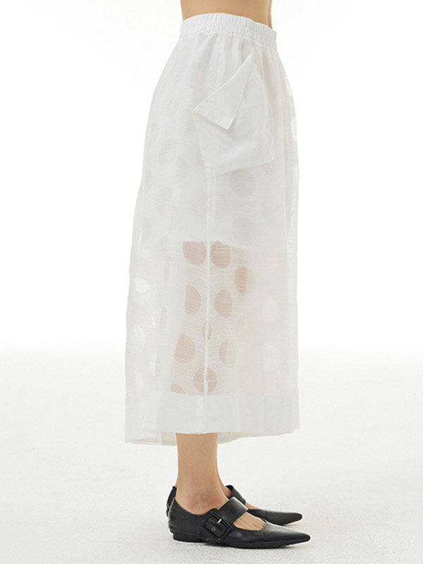 Gauze Polka-Dot See-Through Cropped False Two Casual Pants Bottoms