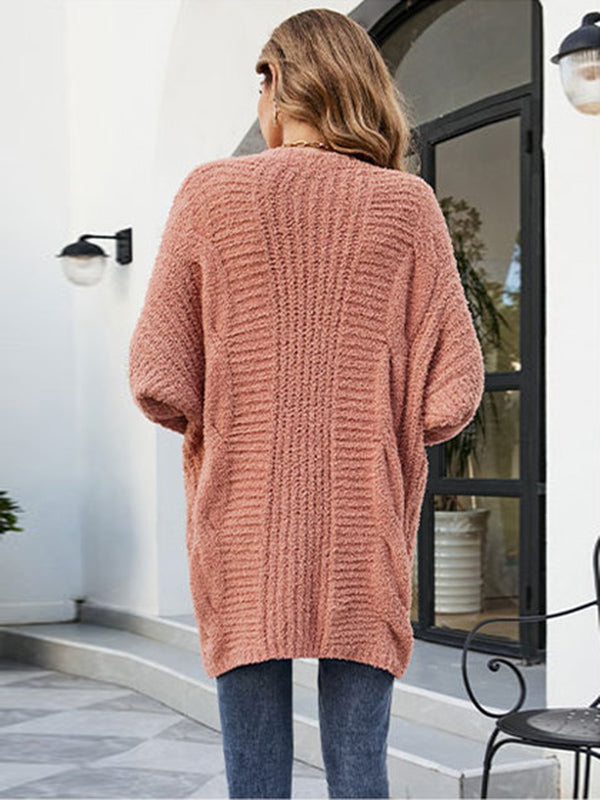 Casual Batwing Sleeves Loose Solid Color Cardigan Tops