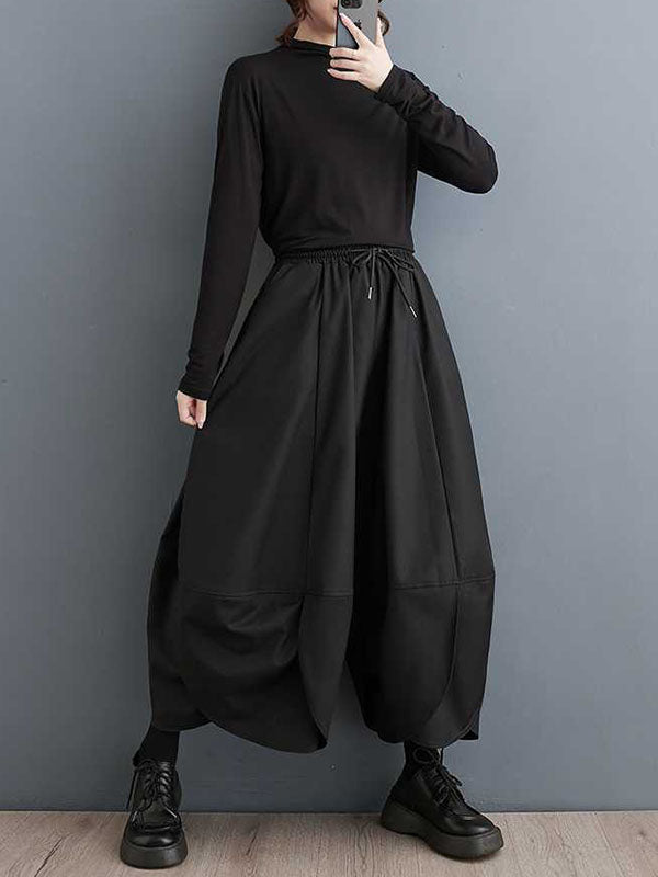 Drawstring Pleated Solid Color High Waisted Loose Trousers Pants