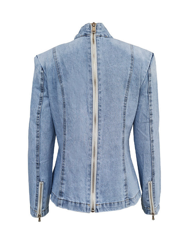 Bowknot Zipper Long Sleeves Loose Mock Neck Blouses&Shirts Tops