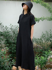 Frog Stand Collar Short Sleeve Loose Long Cheongsam