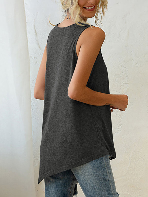 Casual Irregularity Loose Solid Color V-Neck Vest Top