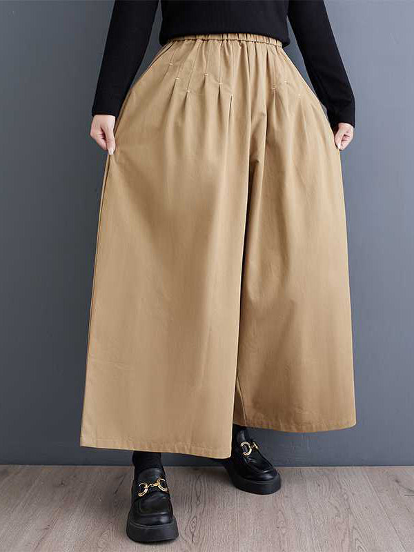 Elasticity Embroidered Pleated Loose Wide Leg Trousers Ninth Pants