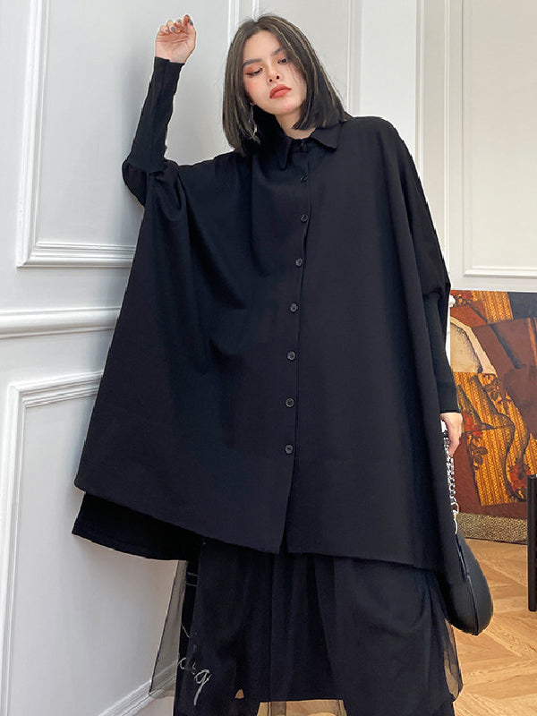 Simple Loose Batwing Sleeves Split-Joint Solid Color Lapel Blouses