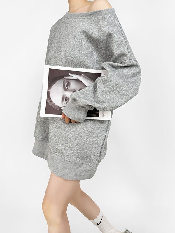 Solid Color Split-Joint Long Sleeves Loose Round-neck Sweatshirt Tops