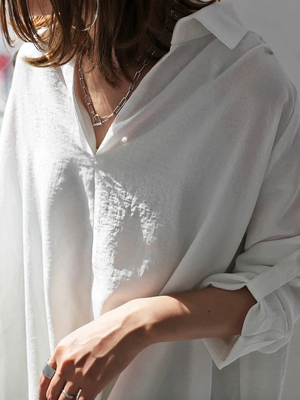 Loose Ramie Cotton Asymmetric Solid Color Blouse Top