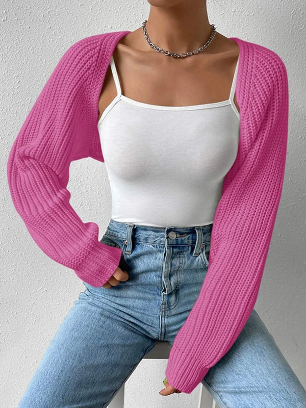 Barbie Solid Color Split-Joint Long Sleeves Loose Cardigan Tops