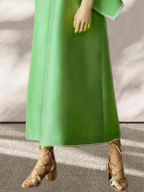 Falbala Solid Color Flared Sleeves Wrap Round-Neck Midi Dresses