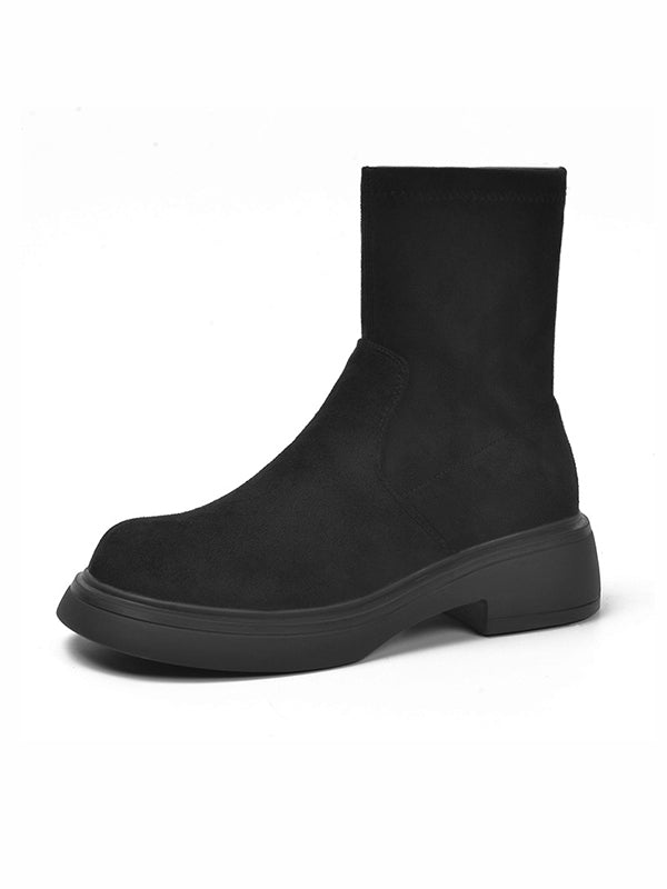 Round-Toe Split-Joint Chunky Shoes Boots