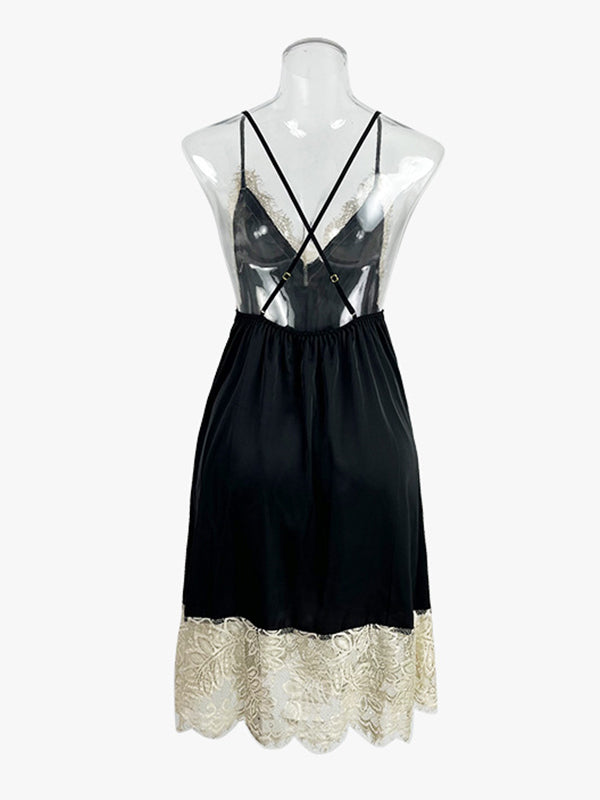 Backless Lacy Split-Joint Sleeveless Spaghetti-Neck Intimates&Pajamas