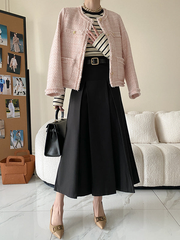 Contrast Color Striped Long Sleeves Skinny Round-Neck T-Shirts Tops