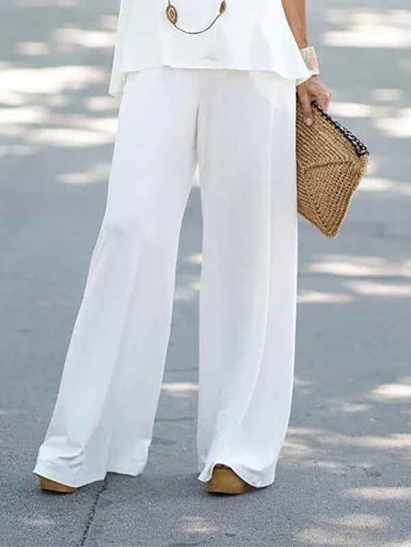 Pockets Solid Color Loose Wide Leg Trousers Pants
