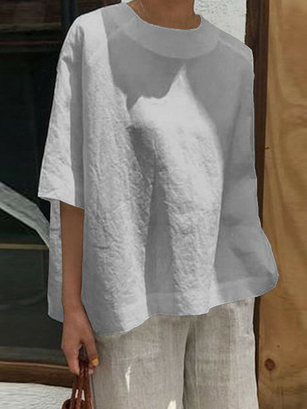 Solid Color Half Sleeves Loose Round-Neck T-Shirts Tops