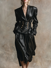 Long Sleeves Buttoned Solid Color Notched Collar Jackets Outerwear