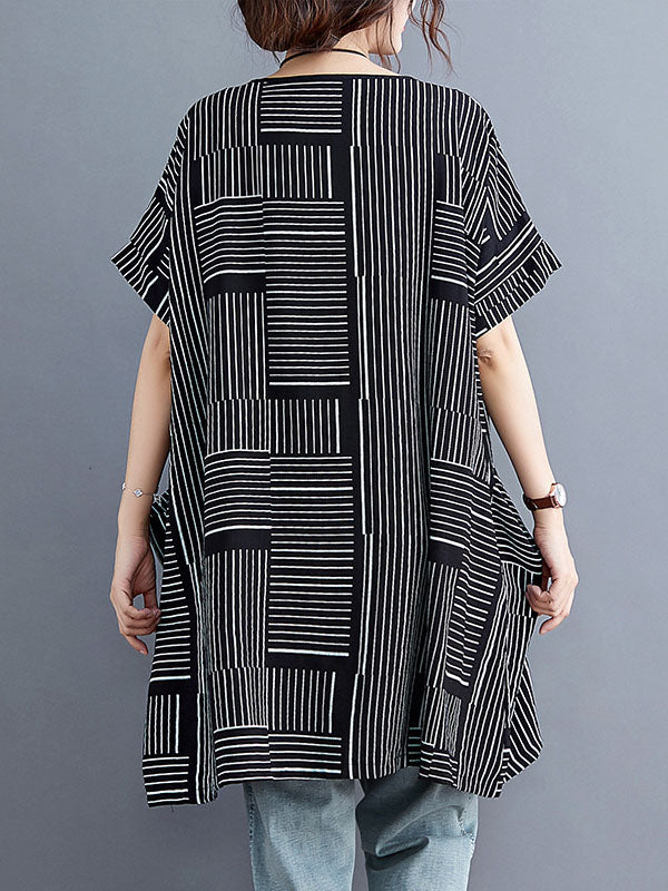 Striped Loose Short Sleeves Round-Neck T-Shirts