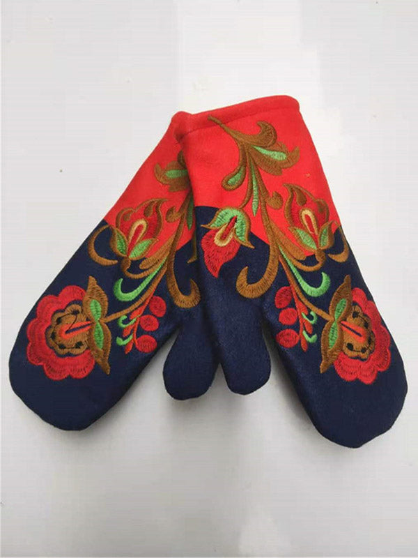 Casual Keep Warm Floral Embroidered Mittens
