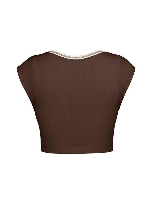 Split-Joint Cap Sleeve Skinny Deep V-Neck Vest Top
