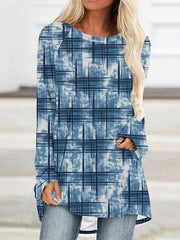 Printed High-Low Long Sleeves Round-Neck T-Shirts Tops