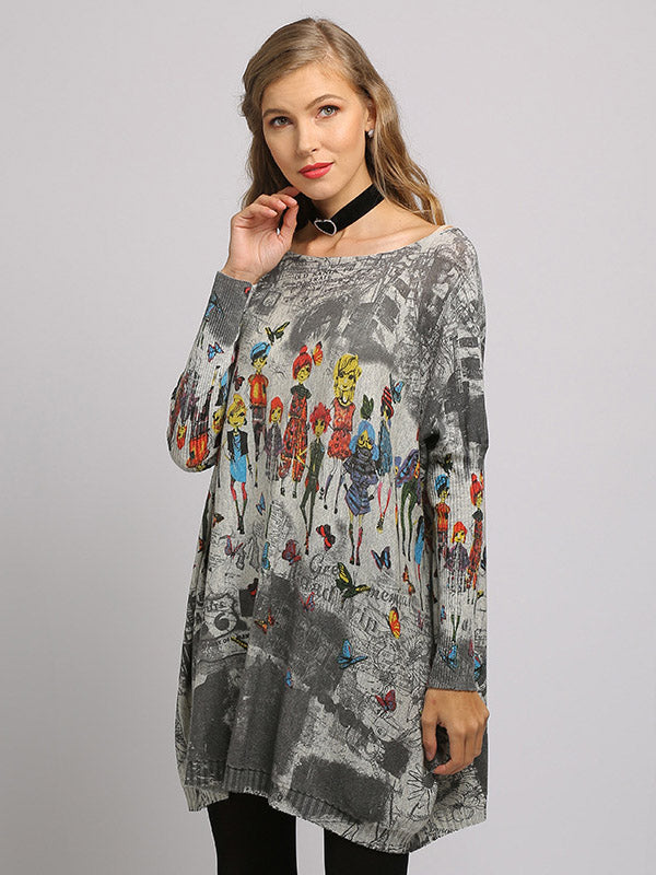 Urban Colorful Knitting Printed Long Sleeves Sweater