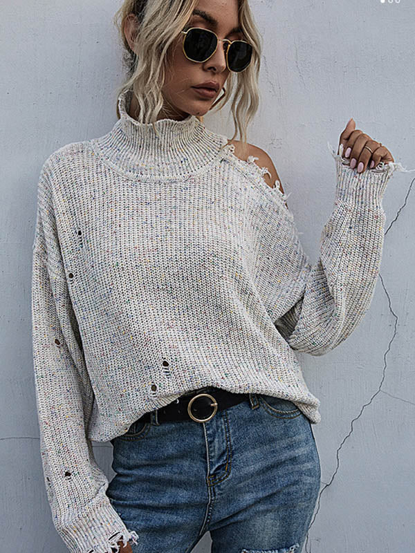 Urban Knitting Loose Hollow High-Neck Sweater