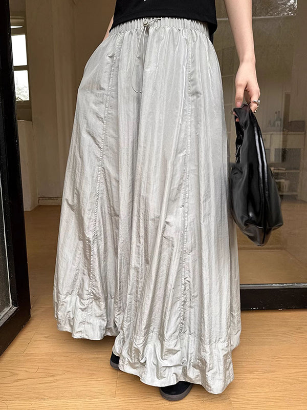 Drawstring Elasticity Solid Color Split-Joint A-line High Waisted Skirts