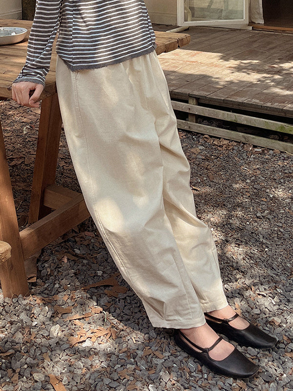 Elasticity High-Waisted Pleated Solid Color Split-Joint Harem Pants Loose Trousers Pants
