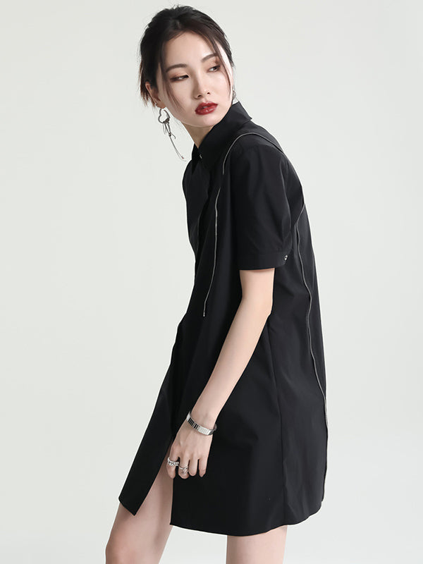Original Solid Color Detachable Falbala Black Mini Dress