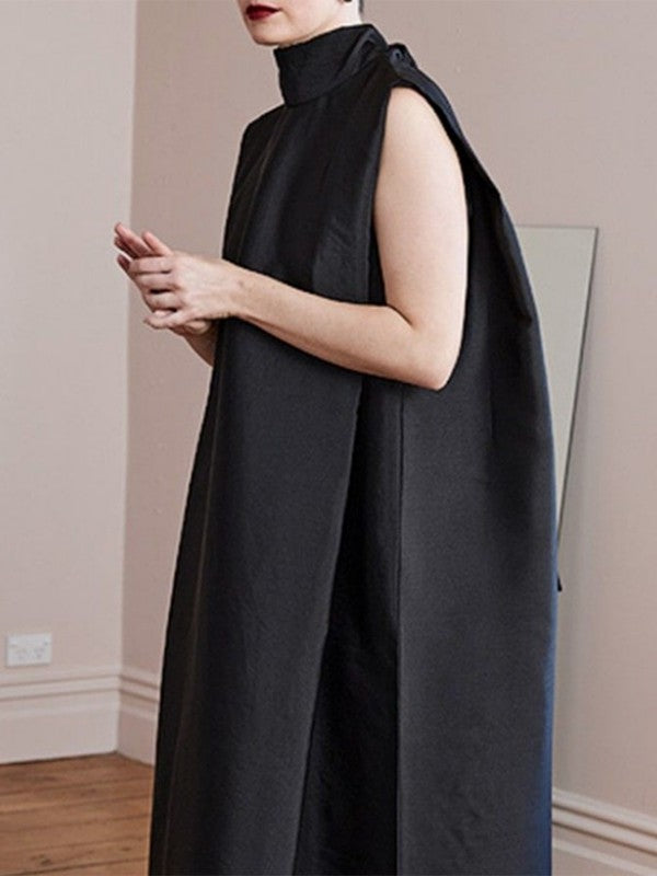 Solid Color Loose High Neck Maxi Dresses
