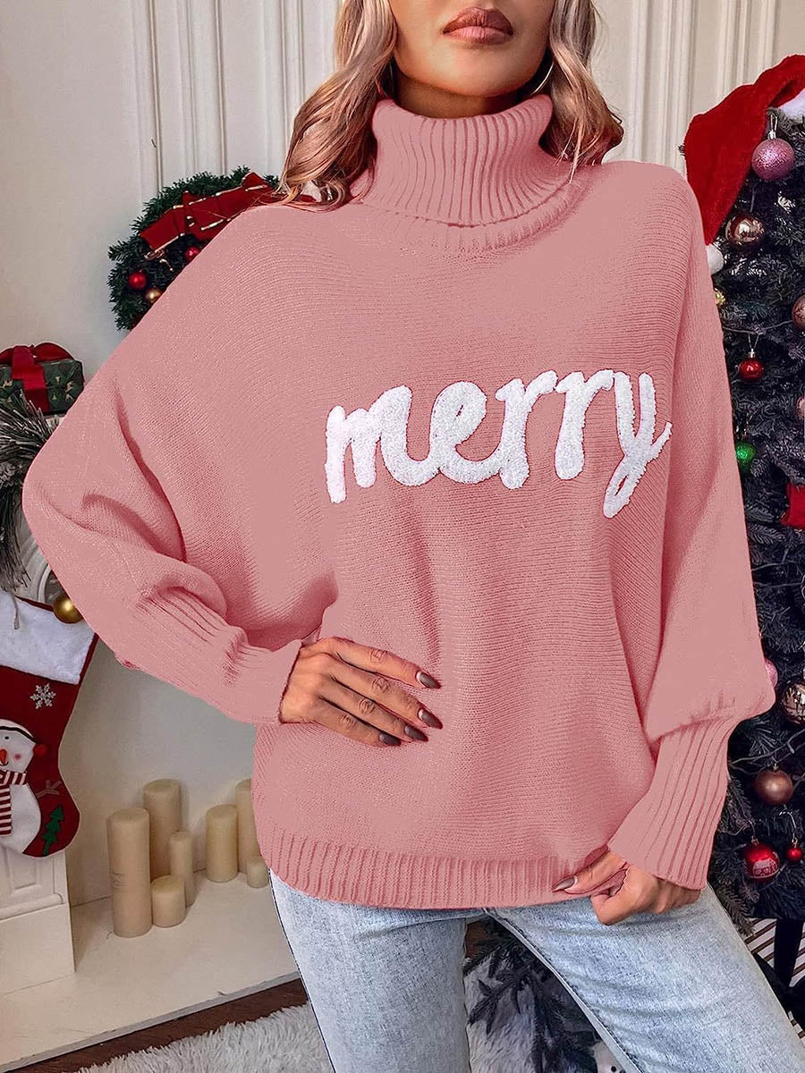 Contrast Color Printed Split-Joint Long Sleeves Loose High Neck Sweater Tops