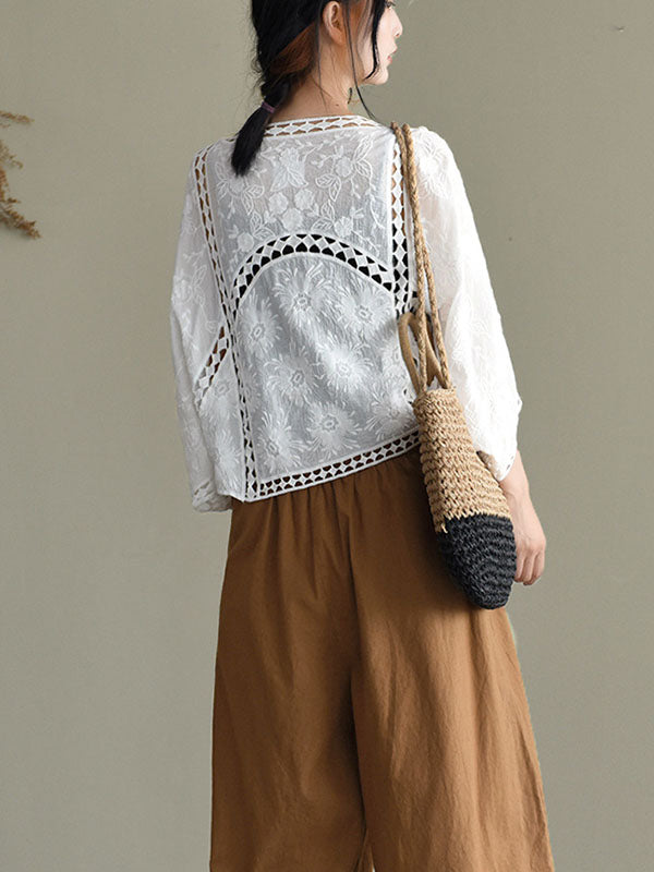 Seven-Quarter Sleeves Crochet Hollow Solid Color Outerwear