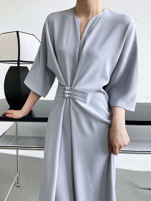 Vintage Loose Half Sleeves Buttoned H-Line Midi Dress