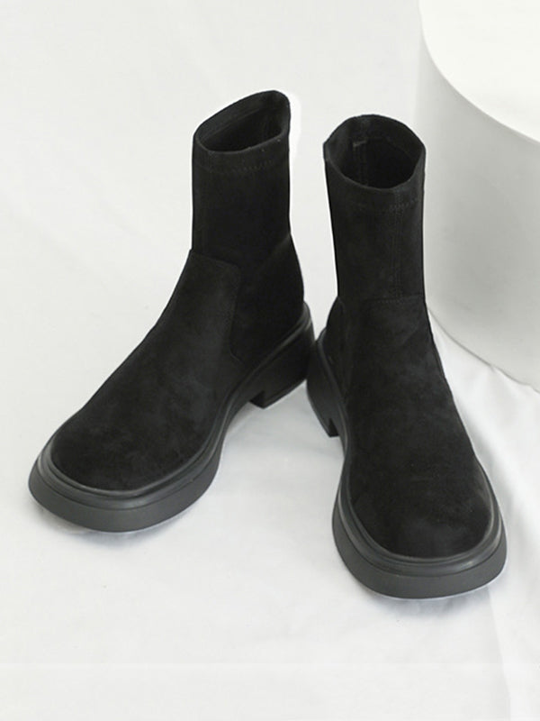 Round-Toe Split-Joint Chunky Shoes Boots