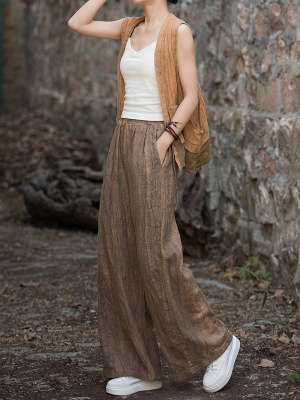 Elasticity Pockets Tie-Dyed Wide Leg Trousers Casual Pants Bottoms