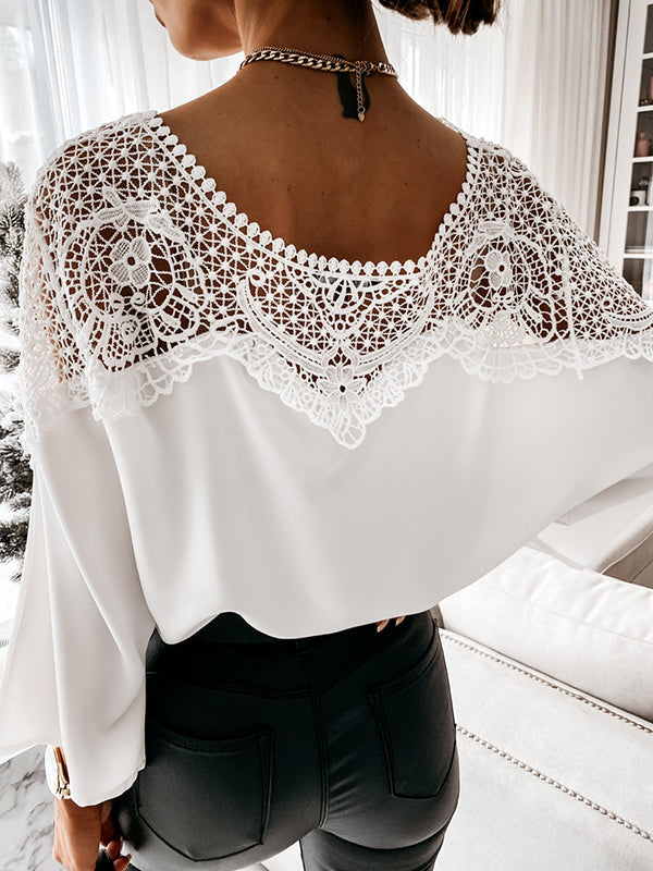 Solid Color Split-Joint Long Sleeves Loose Round-Neck Blouses&Shirts Tops