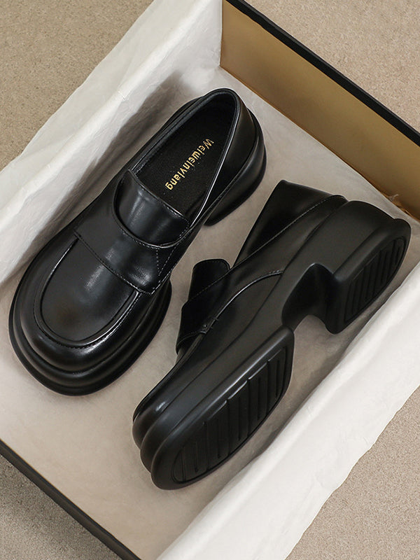 Round-Toe Split-Joint Platform Shoes Loafers
