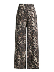 Leopard Printed Ripped Split-Joint High Waisted Loose Jean Pants Bottoms