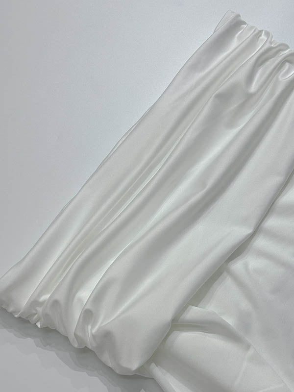Pleated See-Through Solid Color Split-Joint Skinny Off-the-shoulder T-shirts