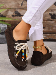 Lace-Up Round-Toe Split-Joint Flat Shoes