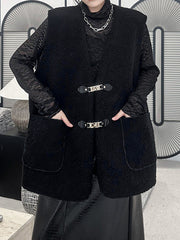 Buckle Pockets Velvet Loose Sleeveless V-neck Vest Outerwear