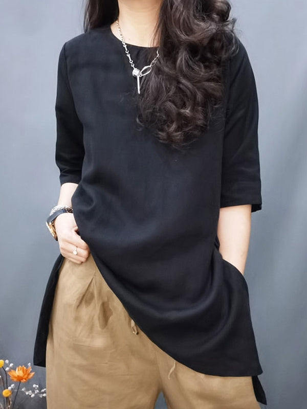 Solid Color Half Sleeves Loose Round-Neck T-Shirts Tops