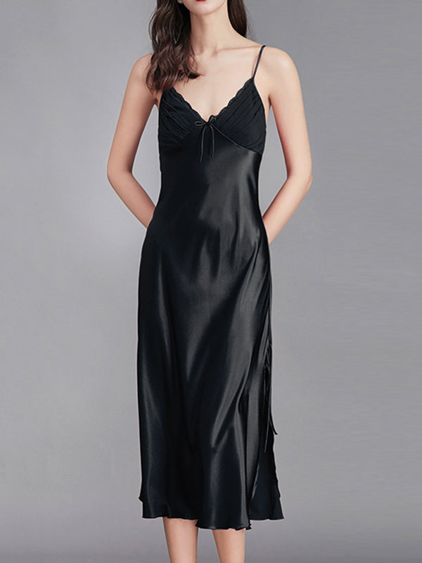 Solid Color Loose Sleeveless Spaghetti-Neck Babydolls Nightdress