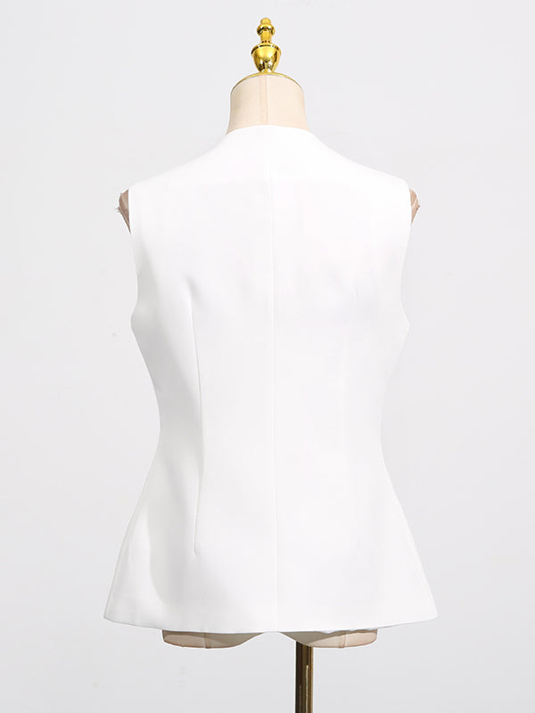 Buttoned Pockets Sleeveless Round-Neck Tank Top