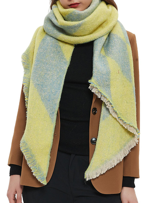 Diamond-Patterned Fringed Keep Warm Shawl&Scarf