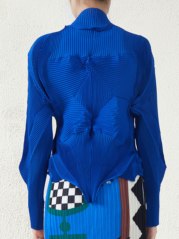 Original Creation Irregularity Long Sleeves Buttoned Pleated Solid Color Outerwear