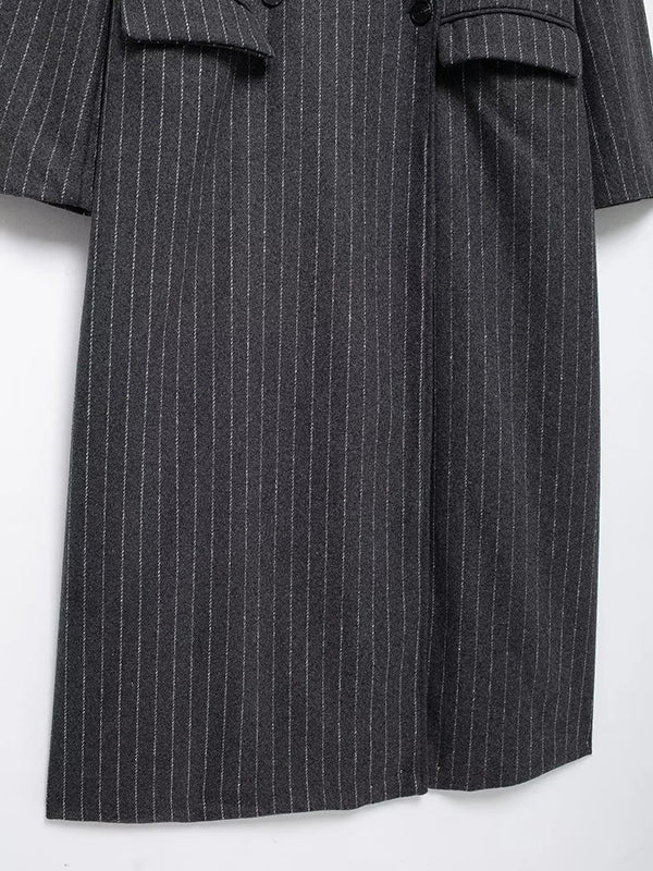 Split-Joint Striped Long Sleeves Loose Lapel Woolen Coat Trench Coats