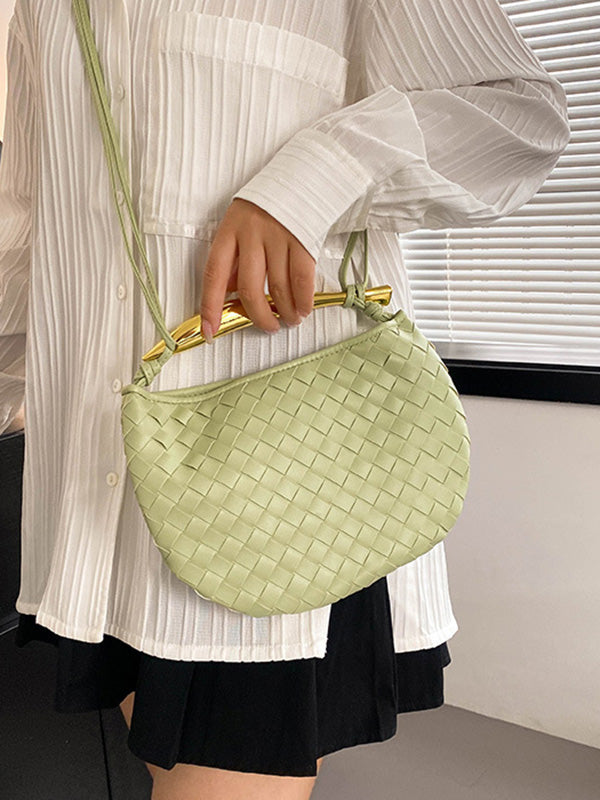 Geometric Split-Joint Woven Zipper Handbags Bags