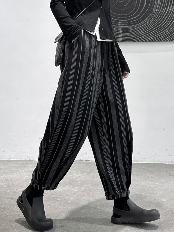 Split-Joint Striped Patterns Harem Pants High Waisted Trousers Pants